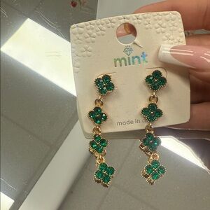 Mint Gold and Green Clover Earrings